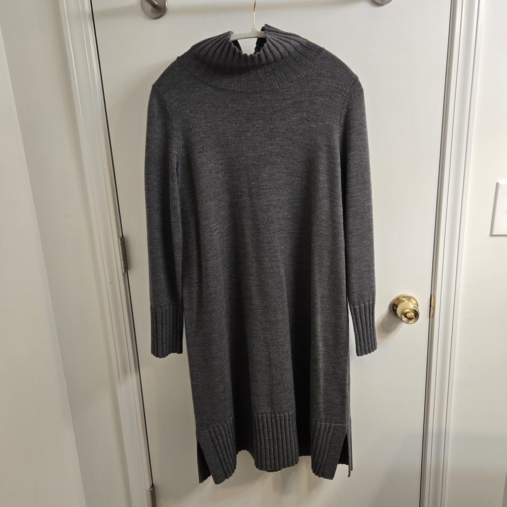 Eileen Fisher 100% Merino Wool Charcoal Gray Turtleneck Sweater Dress, Size S